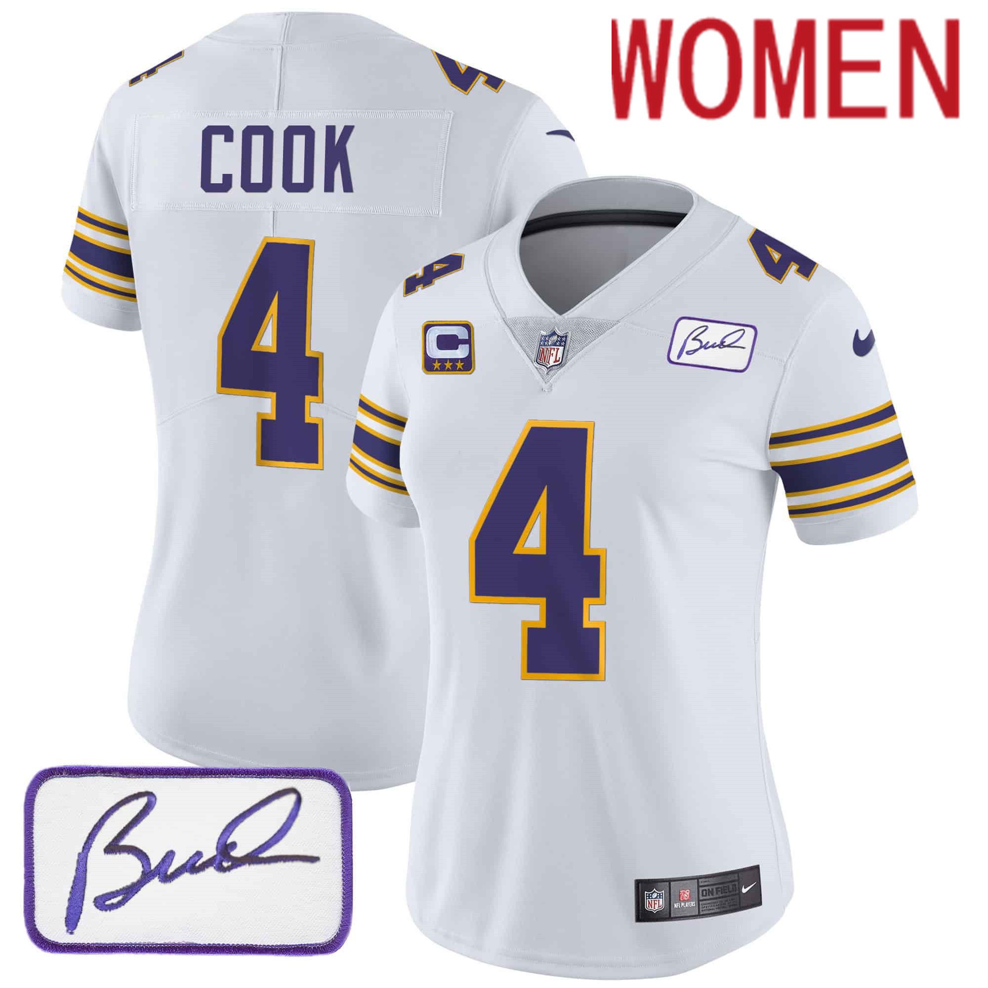 Women Minnesota Vikings #4 Cook White 2024 Nike Bud Grant Patch Classic Limited NFL Jersey